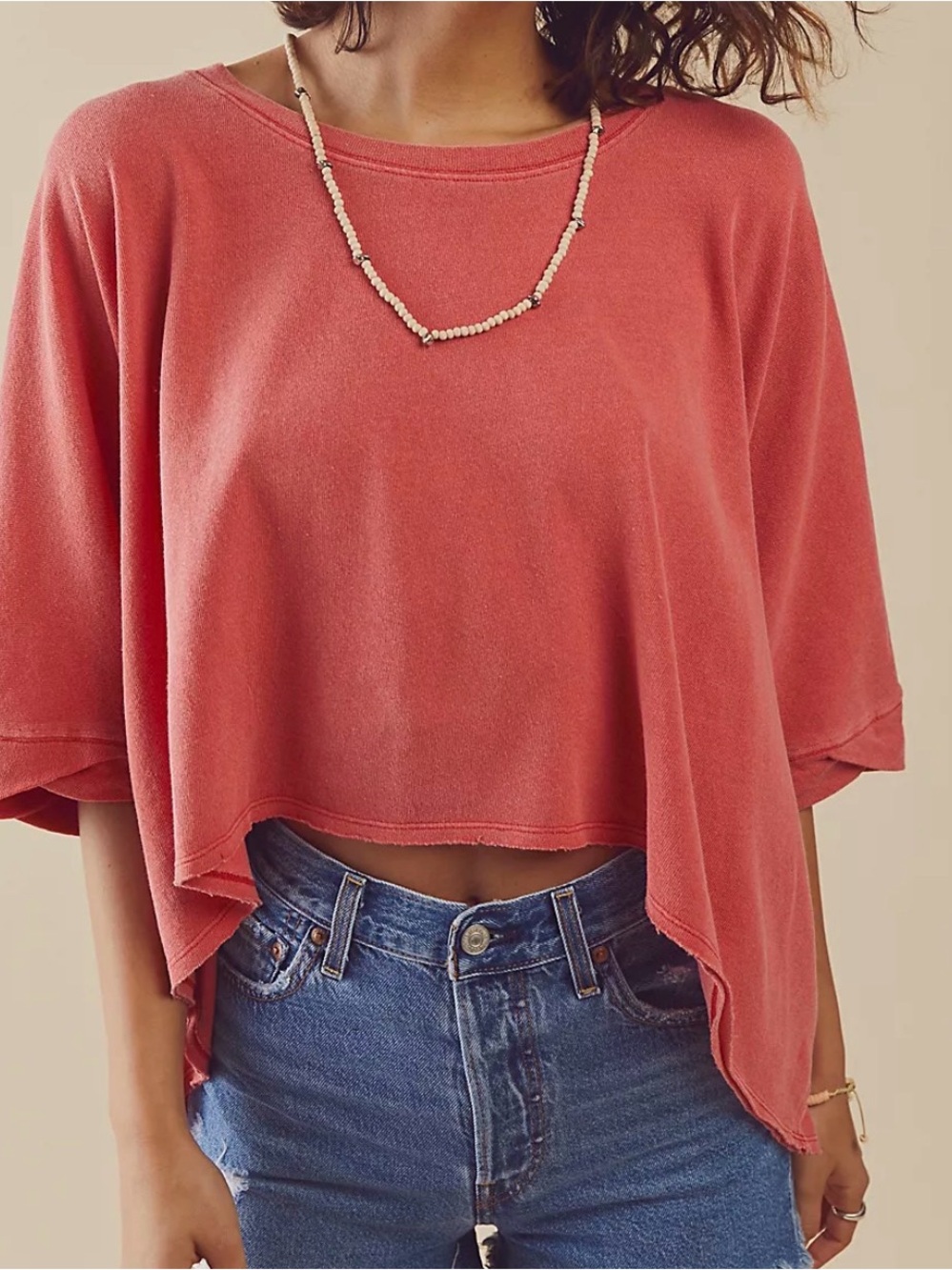 We The Free Red CC Tee | Washed Boxy Draped Cropped Tee